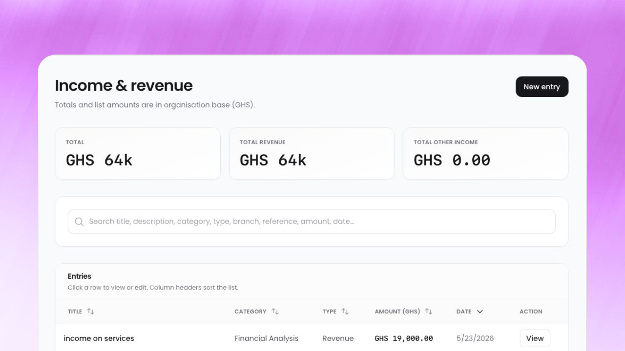 Income & Revenue Tracking